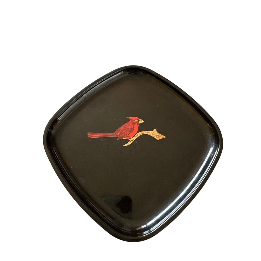 Vintage Couroc Tray Red Cardinal 8.5 x 8.5"  Black Couroc Of Monterey California